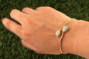 Handmade gold plated Amazonite bangle <b>bracelet</b> – Cuff design Gold Plated Brass Bangle - Product Image 2