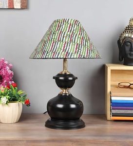 Luxury Black Wooden Table <b>Lamp</b> with Printed Fabric Lampshade Modern Decorative Bedside Desk <b>Lamp</b> for Living Room Bedroom Home - Product Image 5