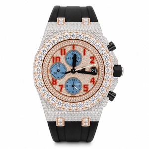 Luxury Diamond Chronograph <b>Watch</b> Men's Analog Quartz Rubber Strap Round <b>Case</b> Stainless Steel - Product Image 6