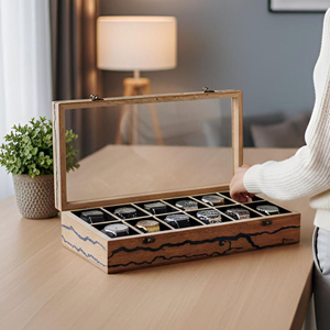 Caja de Almacenamiento para Relojes de Madera con Interior de Terciopelo Suave, Organizador de Relojes de Madera para Entusiastas de los Relojes por AYAANS - Product Image 6