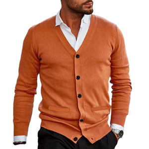<b>Men's</b> Casual <b>Long</b> Sleeve Solid Knitting <b>Cardigan</b> Sweater V Neck Outerwear Button Zipper Thin Winter Jackets Tops - Product Image 1
