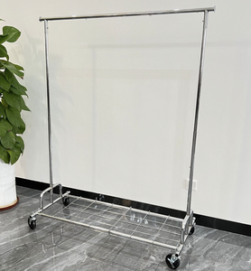 Porte-vêtements roulant robuste en acier inoxydable avec étagère inférieure en maille - Product Image 3