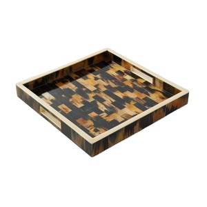 Mop Inlay Tray with Mother of Pearl <b>Decorative</b> Wooden Tray for Living Room Bedroom & Kitchen Stylish Home <b>Decor</b> Serving Tray - Product Image 1