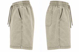 Shorts en coton beige délavé pour homme, taille élastique, décontractés, pour l'été - Product Image 4