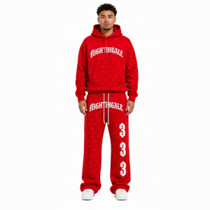 Heavy Weight Cotton Fleece <b>Drop</b> Shoulder Oversize Baggy Hoodie and Sweatpants Tracksuit for Men Rhinestone Gothic Hoodie Jogger - Product Image 5
