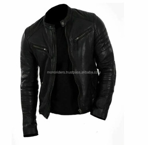 Chaqueta de Motociclista de Cuero Anilina para Hombre MONO RIDERS, Color Azul Lavanda, Forro Acolchado de Poliéster, Cierre de Cremallera, Transpirable, Lona de Lana Genuina - Product Image 4