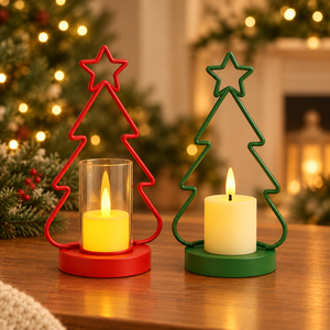 <b>Christmas</b> Tree Candle Holders Red and Green Metal Wire Frame with Star Design Festive <b>Table</b> <b>Centerpiece</b> for Home Decor - Product Image 5