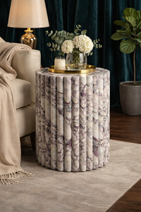 Table d'appoint de luxe en marbre cannelé, table cylindrique ronde en pierre pour salon, table cylindrique pour l'aménagement intérieur - Product Image 3