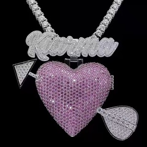 Pendentif de luxe en forme de cœur avec flèche, Moissanite VVS, entièrement serti, en argent 925, breloque thème, pendentif mode Hip Hop pour rappeur - Product Image 6