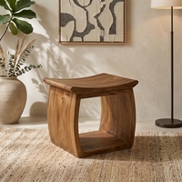 Tabouret en teck massif fait main de style scandinave moderne Dewa, finition naturelle, banc stable, mobilier de maison, salon, vente en gros