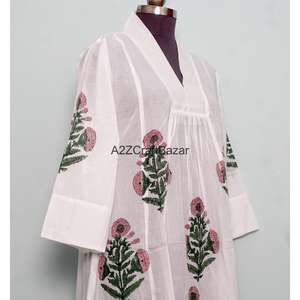 เดรสยาวลำลองสำหรับฤดูร้อน ผ้าฝ้าย 100% ไม่ถักทอ ลายดอกพิมพ์บล็อก แขนยาว เอวธรรมชาติ เป็นมิตรกับสิ่งแวดล้อม ซักได้ - Product Image 5