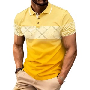 Polo homme color block à manches courtes, motif géométrique, respirant, décontracté, en mélange tissé polyester-coton, coupe classique 2026 - Product Image 1