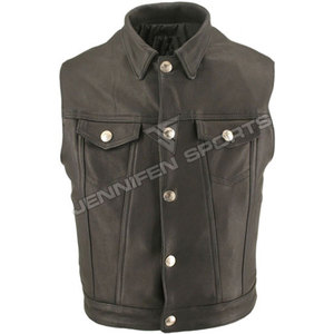 Gilet de motard unisexe personnalisé en cuir pleine fleur véritable pour homme, sans manches, avec poches décoratives, idéal pour l'hiver - Product Image 1
