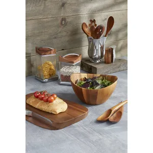 Wooden <b>Bread</b> Board with Stainless Steel <b>Knife</b> Storage Slot Rectangle Serving Platter for Cheese Fruit and Snacks Minimalist - Product Image 5
