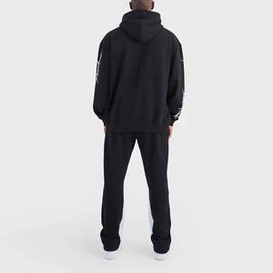 Survêtement à capuche noir pour homme, manches longues, imprimé géométrique, streetwear, coupe ample, 100% coton, respirant, vêtements d'automne - Product Image 5