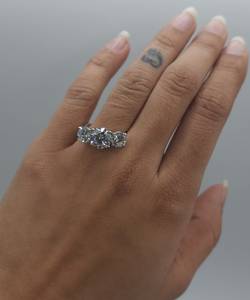 3.40 CT 3 Stone Lab Grown <b>Diamond</b> <b>Ring</b> in 18K Gold Plated | IGI Certified Luxury Engagement <b>Ring</b> | Bridal Jewelry Filled Stones - Product Image 2