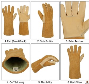 ถุงมือเชื่อมหนังแพะคุณภาพสูงและหนังวัวแท้  แบบข้อมือยาว ทนความร้อน ถุงมือป้องกันเพื่อความปลอดภัยในการทำงาน ถุงมือเชื่อม Mig Tig - Product Image 5