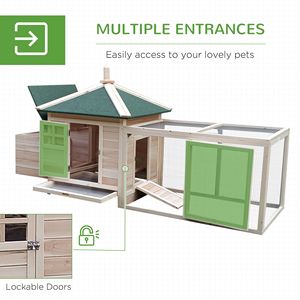 Mignon poulailler en bois de 77 pouces avec nichoir, maisonnette pour poules, plateau amovible, rampe et enclos extérieur, cage naturelle pour animaux - Product Image 5