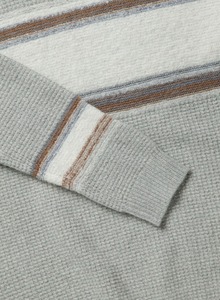 Suéter de punto gofrado con cuello redondo para hombre, de lana/acrílico, a rayas, informal, de manga larga. - Product Image 3