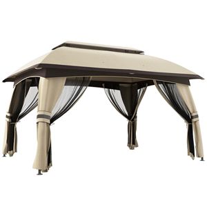 10x13 piedi Beige Gazebo coperto con reti pareti laterali e 2 tetti ventilati Patio Pergola padiglione pensilina pensilina - Product Image 1