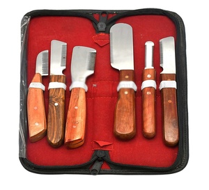 Juego de cuchillos profesionales para pelar perros, cuchillos para cardar pelo de mascotas con mango de madera en rojo, azul y negro para uso con la mano izquierda y derecha, de Tegra - Product Image 4