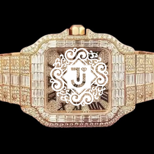 Reloj de Cuarzo con Incrustaciones de Diamantes en Oro Rosa, Esfera Redonda y Baguette con Números Romanos, Reloj de Pulsera de Lujo - Product Image 1