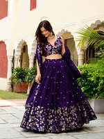 Ensemble Lehenga Choli brodé violet avec sequins floraux, tenue indienne pakistanaise avec dupatta pour mariage et fête, pour femmes