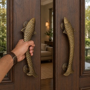 Poignée de porte décorative en laiton SHUBHAM, motif écailles de poisson, accessoire de mobilier vintage pour entrée de maison - Product Image 3