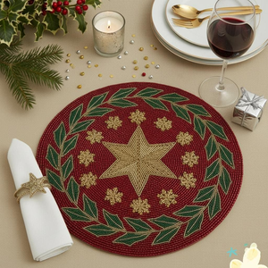 Handmade Beads Table Placemat Floral Bunny Design Round Bead Embroidery <b>Mat</b> - Product Image 5