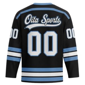 Men Black Blue Sublimated <b>Ice</b> Hockey Printable Polyester V Neck Jersey Long Sleeve Athletic Performance Sports Wear - Product Image 2