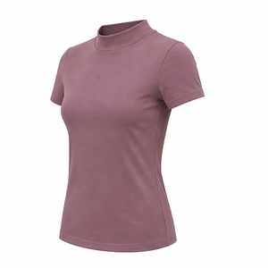 Camiseta de Manga Corta para Mujer, Color Malva, Corte Moderno y Ajustado, Cuello Redondo Simulado, Tejido de Punto Acanalado Suave, Jersey de Algodón, Personalizable - Product Image 6