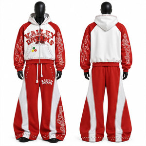 Valley Dreams Streetwear - Chándal de invierno ecológico con capucha, grueso, largo, rojo y blanco, de corte regular, con cremallera frontal - Product Image 1