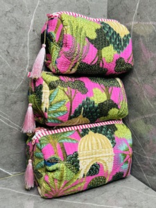 Bolsa de Aseo de Algodón Acolchado Hecha a Mano, Colorida, de 3 Piezas, con Cierre de Cremallera, Estampado Herencia, Bolsa de Maquillaje de Viaje para Mujer, Regalo - Product Image 4