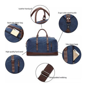 Sac de voyage en toile et cuir, fermeture éclair, imperméable, sac de week-end de haute qualité, LCTB-0096 - Product Image 5