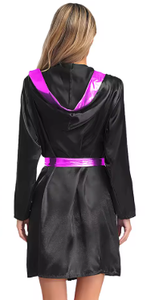 HAWK SPORTS INDUSTRIES Robe de boxe à capuche en satin noir avec ceinture bleue, durable, confortable, en polyester, pour entraînement MMA et Muay Thai, personnalisable - Product Image 4