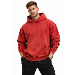 Sweat-shirt à capuche rouge vintage pour homme, de haute qualité, en molleton de coton épais, coupe oversize, streetwear personnalisé, vierge - Product Image 3