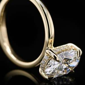 Anillo de Platino 950 con Diamante Cultivado en Laboratorio, Corte Ovalado, Halo Oculto, Estilo Catedral, Marca Privada de Joyería de Lujo, Proveedores Directos - Product Image 4