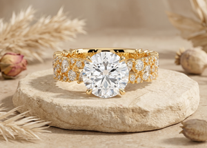 Luxury 14K Gold Moissanite Bridal Wedding Engagement <b>Stack</b> <b>Rings</b> Round Brilliant Cut Flooded Pave Band Custom <b>Ring</b> - Product Image 6