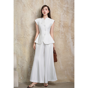 Chaleco Elegante Blanco Asimétrico para Mujer, con Mangas Cortas, Estilo Oficina, Moderno, Casual de Negocios, Marca YONA - Product Image 2