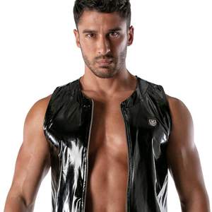 Camiseta sin mangas de vinilo con cremallera, negra brillante, ajustada, para hombre, estilo fetish, ropa de club, fiesta, top de moda. - Product Image 2