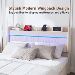 Letto Matrimoniale con Luci LED, Testiera Imbottita in Velluto con Ricarica USB e 4 Cassetti, Letto Imbottito con Piattaforma e Illuminazione LED - Product Image 6