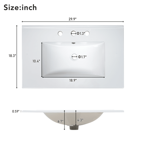 Lavabo da bagno da 30 pollici compatibile solo con rubinetto a distanza tra fori di 8 pollici - Product Image 2