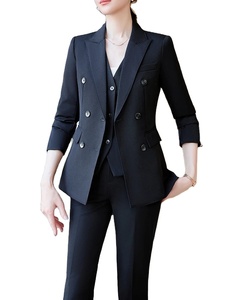 Otoño Invierno mujer chaleco Blazer y pantalón traje negro caqui Oficina damas negocios trabajo carrera desgaste Formal 3 piezas conjunto - Product Image 4