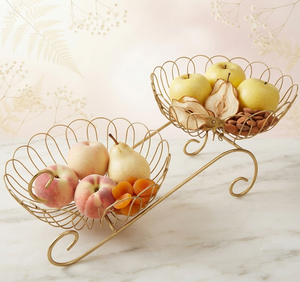 Panier à fruits élégant en fil métallique, forme ovale, couleur dorée, paniers de rangement pour fruits - Product Image 1