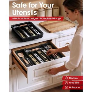 Organizzatore per posate regolabile ed espandibile, vassoio da cucina per forchette e coltelli, contenitore multiuso per utensili. - Product Image 3