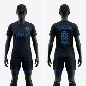 Tenue de football respirante en polyester 180 GSM pour femme, gris foncé avec bordure de manches blanche, ensemble d'équipe de football personnalisé imprimé - Product Image 2