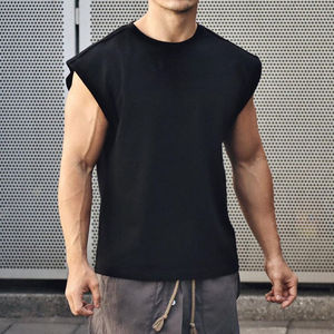 เสื้อยืดกีฬาผู้ชาย ผ้าฝ้าย แขนตัด ทรงโอเวอร์ไซส์ ระบายอากาศ แห้งเร็ว คุณภาพสูง คอกลม ทรงหลวม เสื้อยืดออกกำลังกาย ขายส่ง - Product Image 3