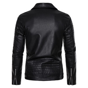 Blouson en cuir élégant pour homme, idéal pour l'hiver, vêtement d'extérieur décontracté avec col montant, fermeture éclair et impression en relief, parfait pour la moto. - Product Image 2