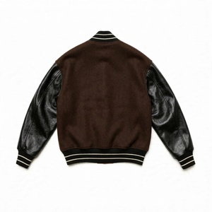 Men <b>Brown</b> <b>Wool</b> Body Black Fur Sleeves Windproof Eco-Friendly Varsity Jacket Retro Letterman Snap Button Custom Outerwear Autumn - Product Image 2
