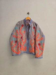 Handcrafted Traditional Indian Rajasthani Kantha Work Embroidered Ethnic Full Sleeve Winter Wear Cotton <b>Jacket</b> for Women - Product Image 1